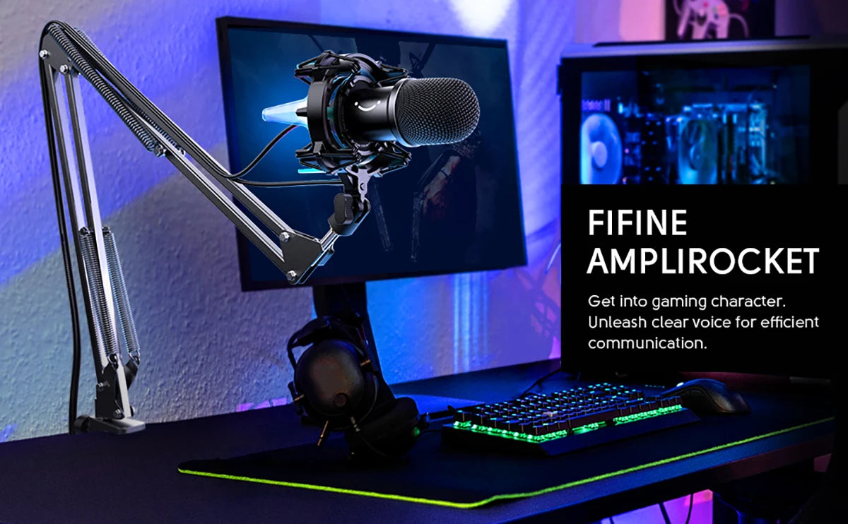 FIFINE K651 USB Dynamic Microphone Kit | Boom Arm | RGB Shock Mount | Cardioid | Streaming & Podcast