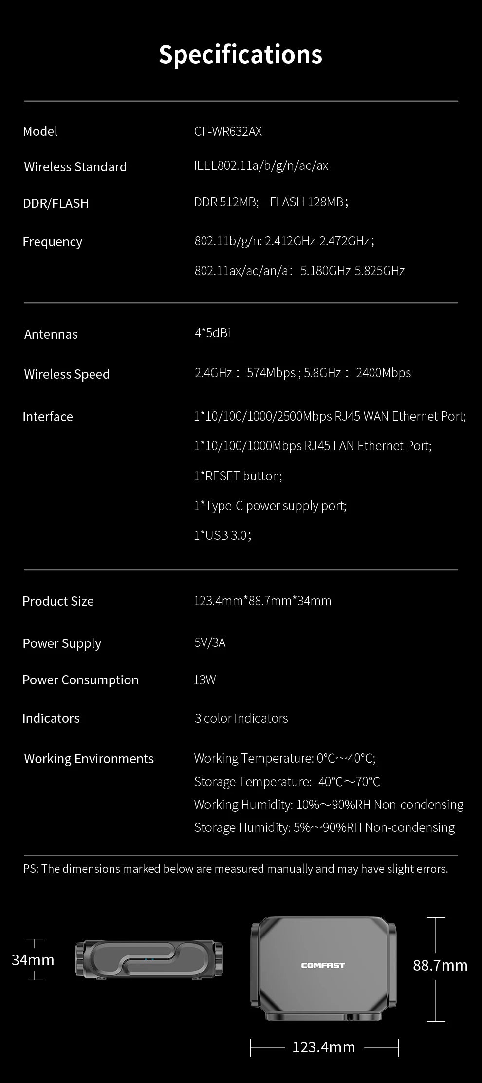 Comfast CF-WR632AX Router WiFi 6 Mesh | AX3000 | 3000Mbps | Puerto 2.5G | USB 3.0 | 4 Antenas | Hogar y Oficina
