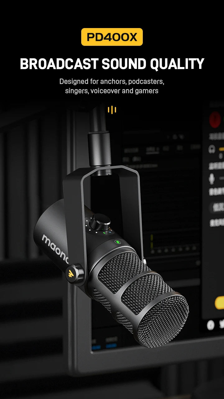 MAONO PD400X USB/XLR Dynamic Microphone | Large Diaphragm | Cardioid | 24-bit | Podcast & Streaming