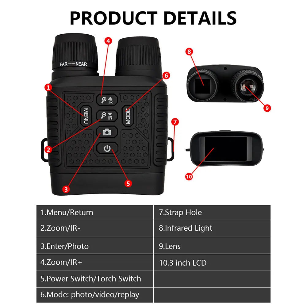 2.5K Infrared Night Vision Binoculars | 6x Digital Zoom / Binoculares nocturnos