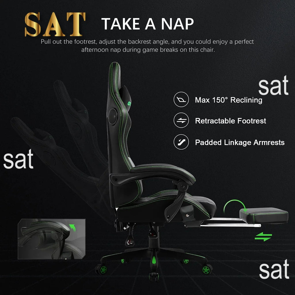 Racing Gaming Chair | Bluetooth Speaker & Footrest | PU Leather