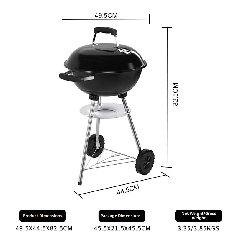 Charcoal BBQ Grill | Wheels & Storage Shelves | Outdoor Cooking