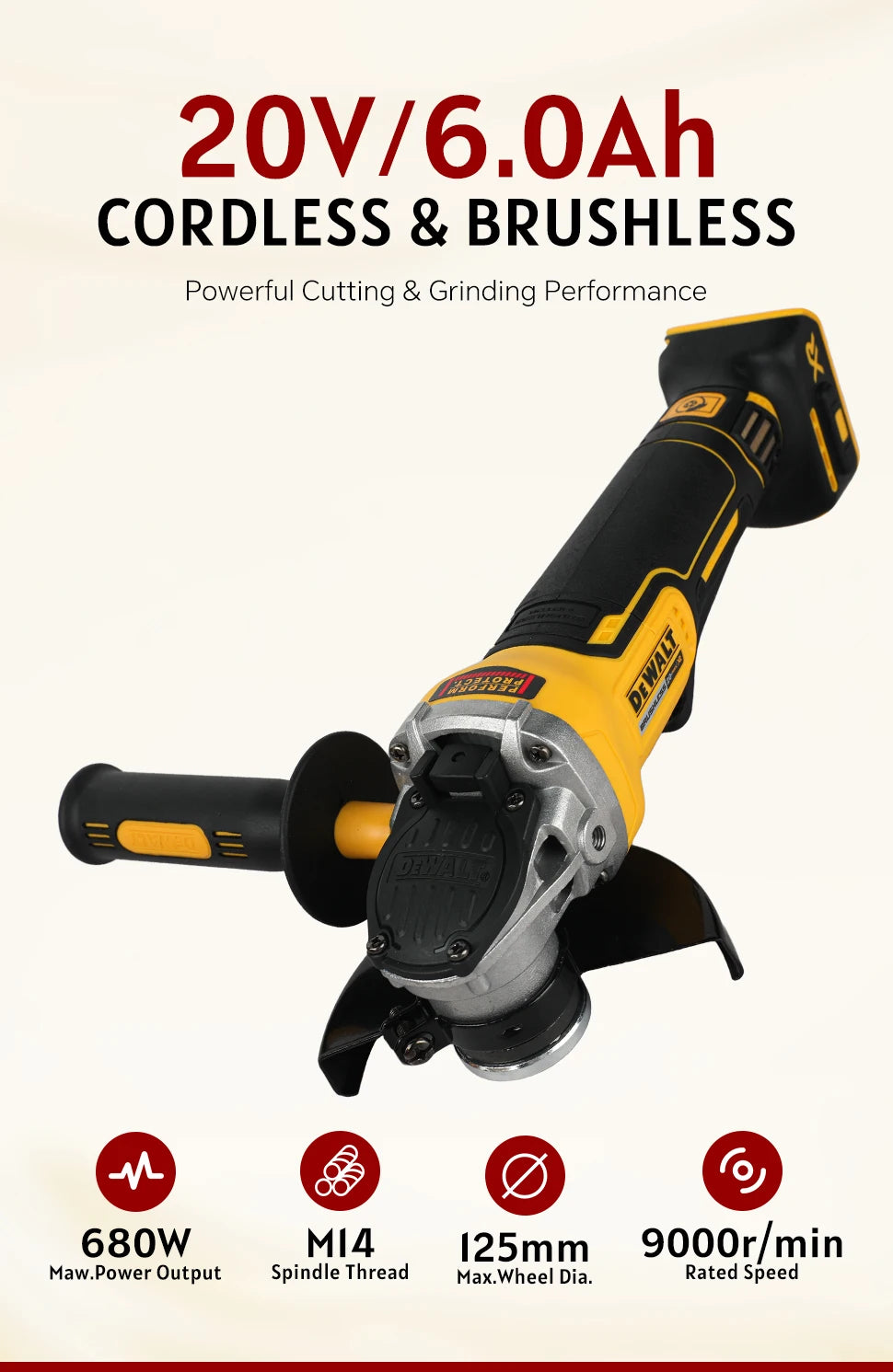 DEWALT-Compatible DCG405 | 18V Brushless Angle Grinder | 125mm