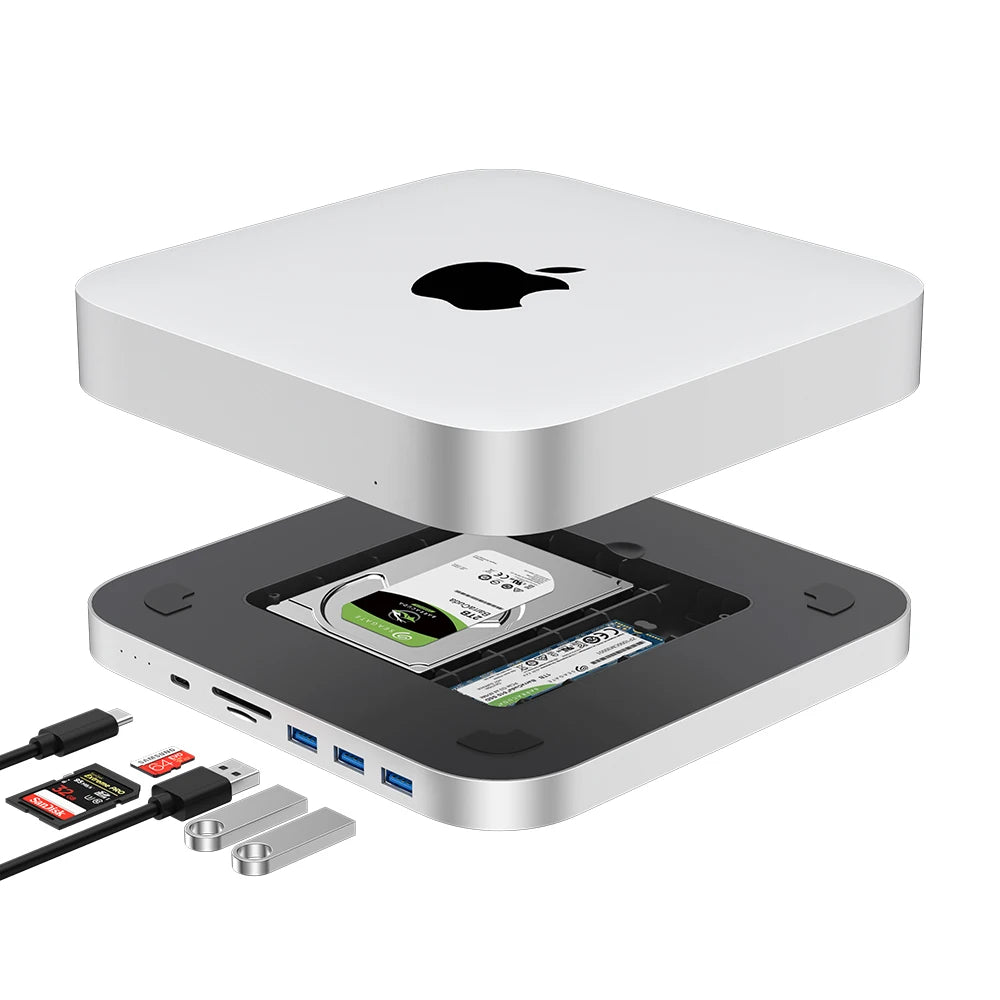 Qwiizlab UH25 Pro USB-C Hub for Mac Mini M1/M2 | 10 Ports | NVMe + SATA SSD | 10Gbps | SD/TF