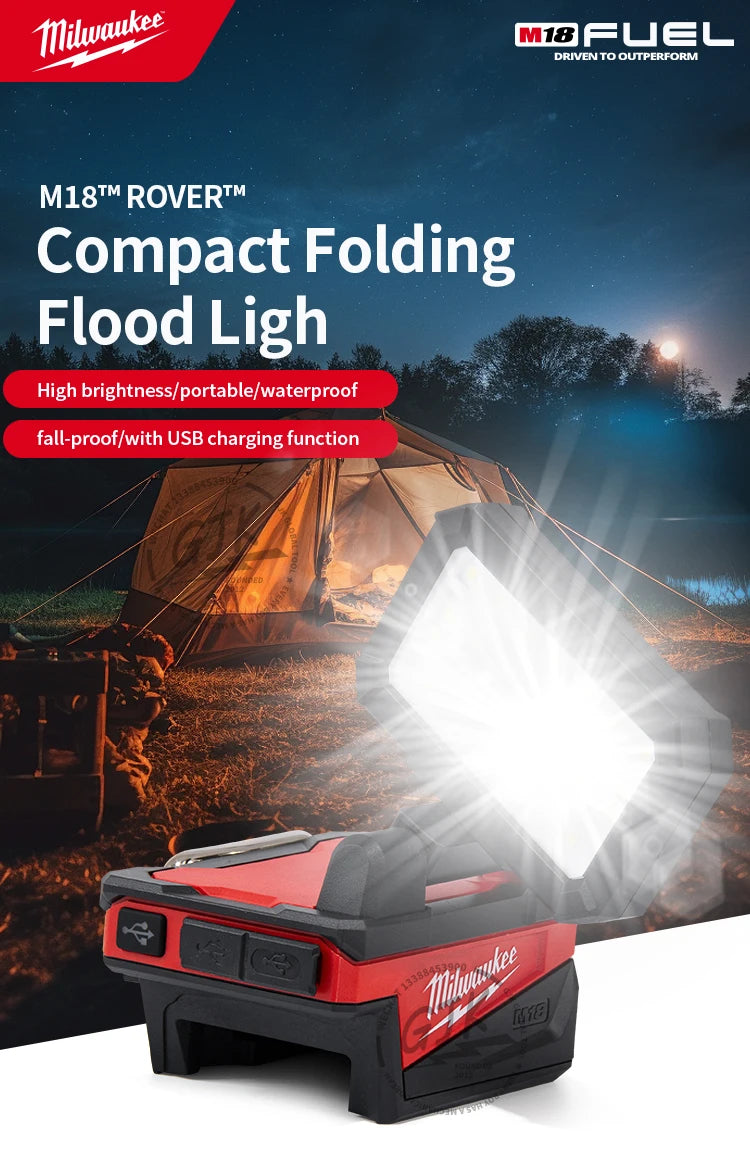 Milwaukee-Compatible M18 ROVER | 18V Folding Flood Light with USB