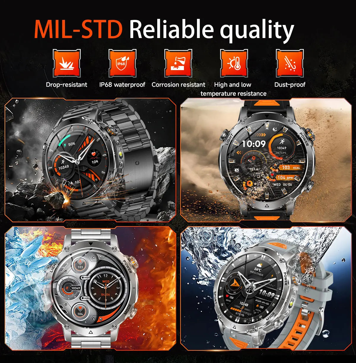 Flttoltn AK106 | Smartwatch Militar 1400mAh | AMOLED 1.7", IP69K, Linterna LED, 100+ Deportes