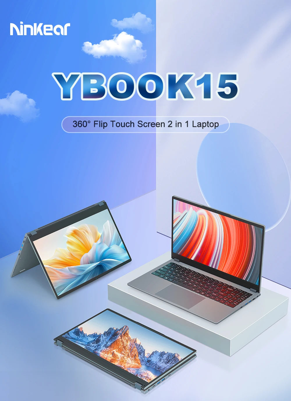 Ninkear YBook15 Laptop 2-in-1 15.6" | AMD Ryzen 3, 16GB RAM, 512GB SSD | Touch 360°, Windows 11