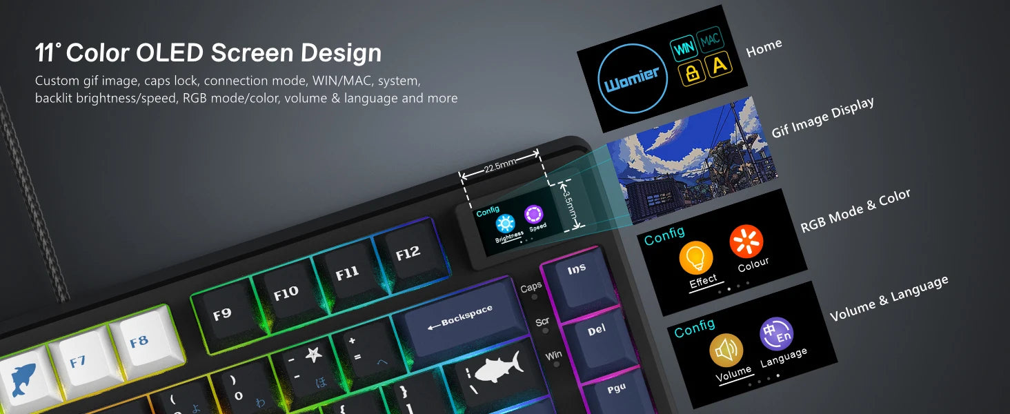 Teclado Mecánico Gaming Womier 75% | OLED | Gasket | Hot-Swap | PBT Pudding RGB | PC/Mac | Womier 75% Mechanical Gaming Keyboard OLED Gasket Hot-Swap PBT Pudding RGB