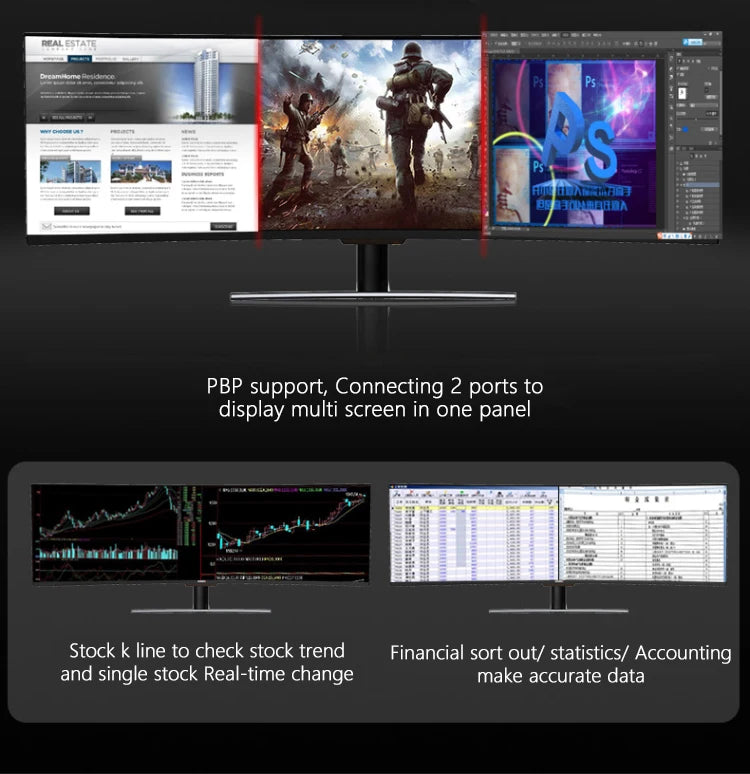 49-Inch Ultrawide Curved Monitor 32:9 | 5K 165Hz | Built-in Speakers | Home & Office