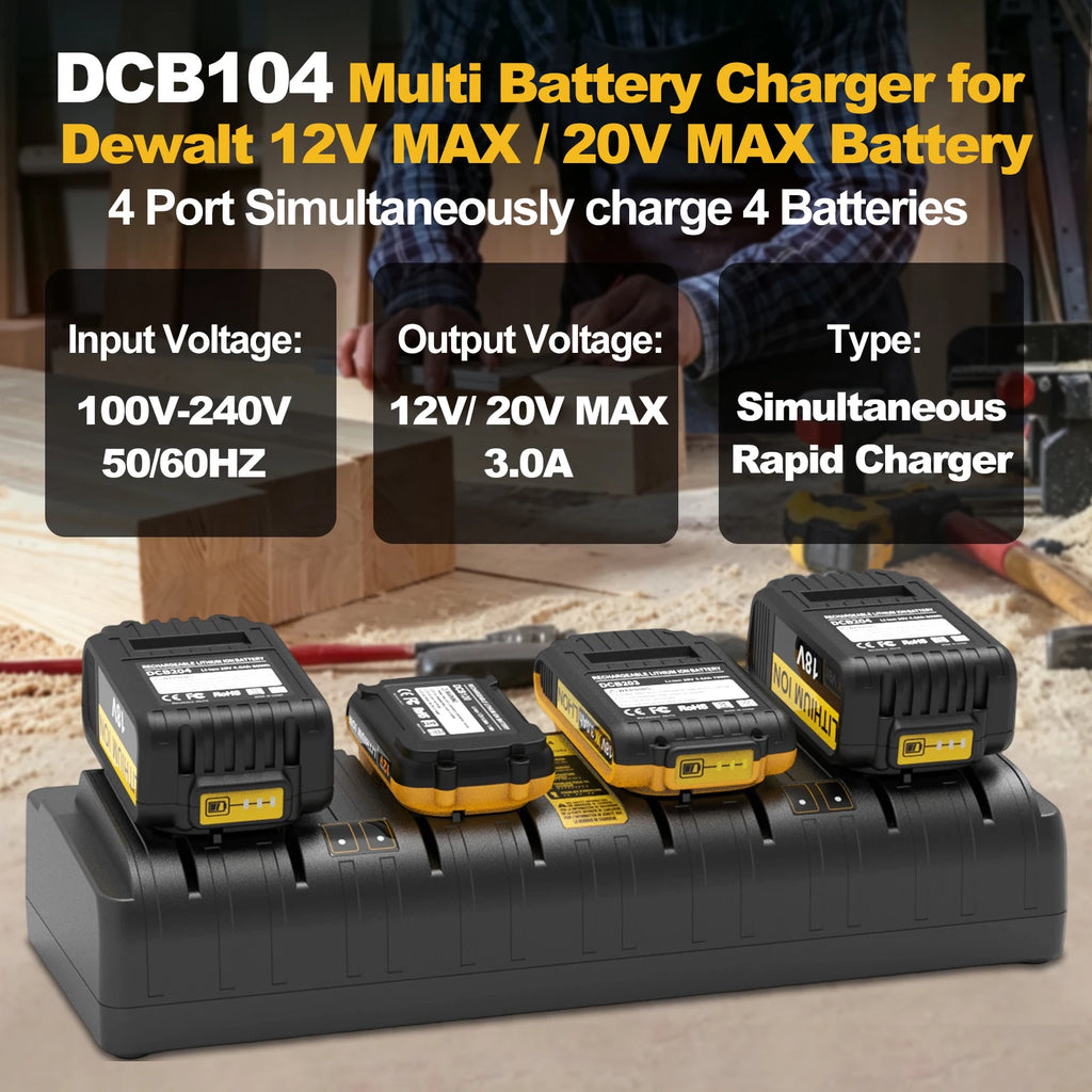 DCB104-Compatible 3A Battery Charger | 2/4 Port | US/EU Plug