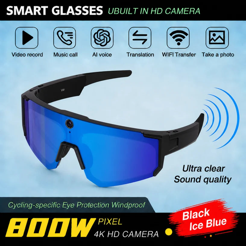 Lentes Deportivos Inteligentes con Cámara IA | 8MP, Bluetooth, Resistentes al Agua