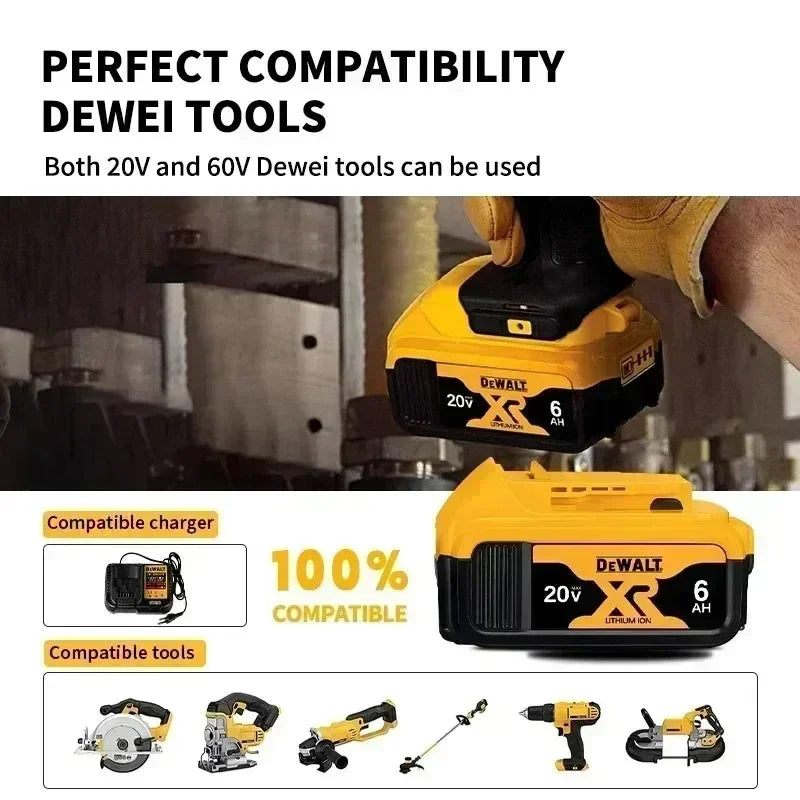 DEWALT-Compatible 20V 6.0Ah Li-Ion Battery | DCB184/181/182/200
