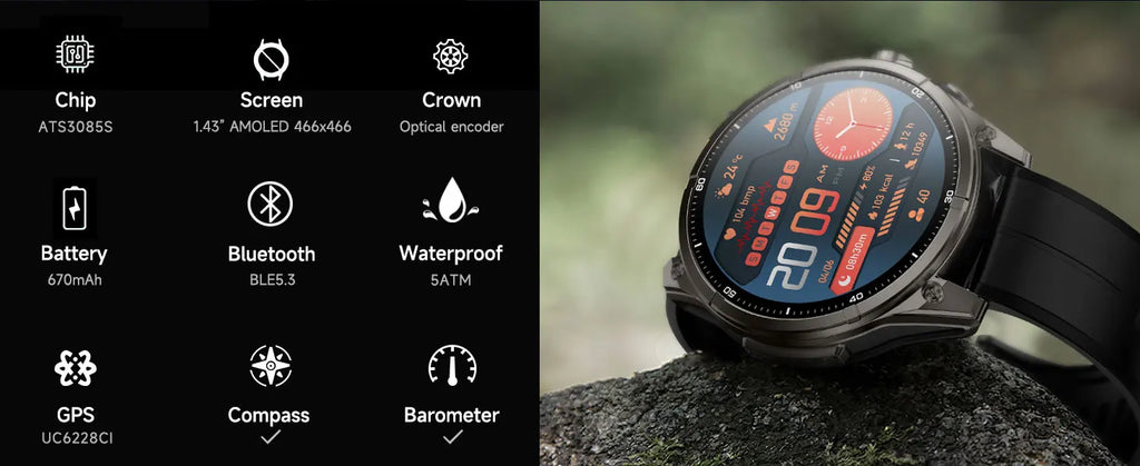 Smartwatch DAORKOW FT66 2026 | AMOLED 1.43" 466×466 | GPS | IP69 | Bluetooth 5.3 | 100+ Sport Modes | Android & iOS | Reloj Inteligente DAORKOW FT66 | AMOLED 1.43" | GPS | IP69 | Bluetooth 5.3 | 100+ Deportes