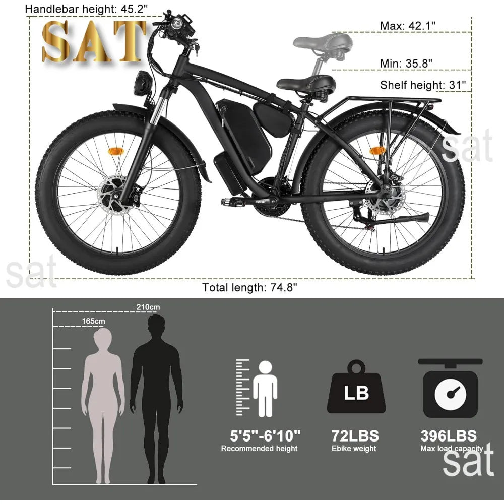 E-Bike Adultos Doble Motor 2000W | 48V 22.4Ah Extraíble | Fat Tire | Todo Terreno | Bicicleta Eléctrica