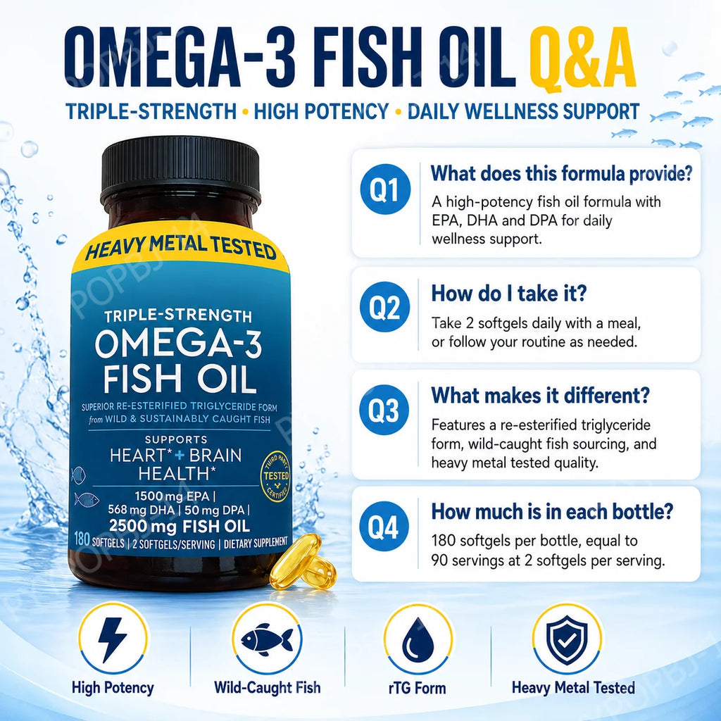 Omega-3 Fish Oil 2500mg | EPA DHA DPA RTG | 180 Cápsulas | Non-GMO, Sin Gluten