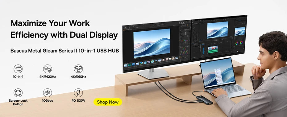 Baseus Nomos NU1 Air | Docking Station 12-en-1 | Dual 4K@60Hz HDMI | USB-C PD 100W | altson.shop