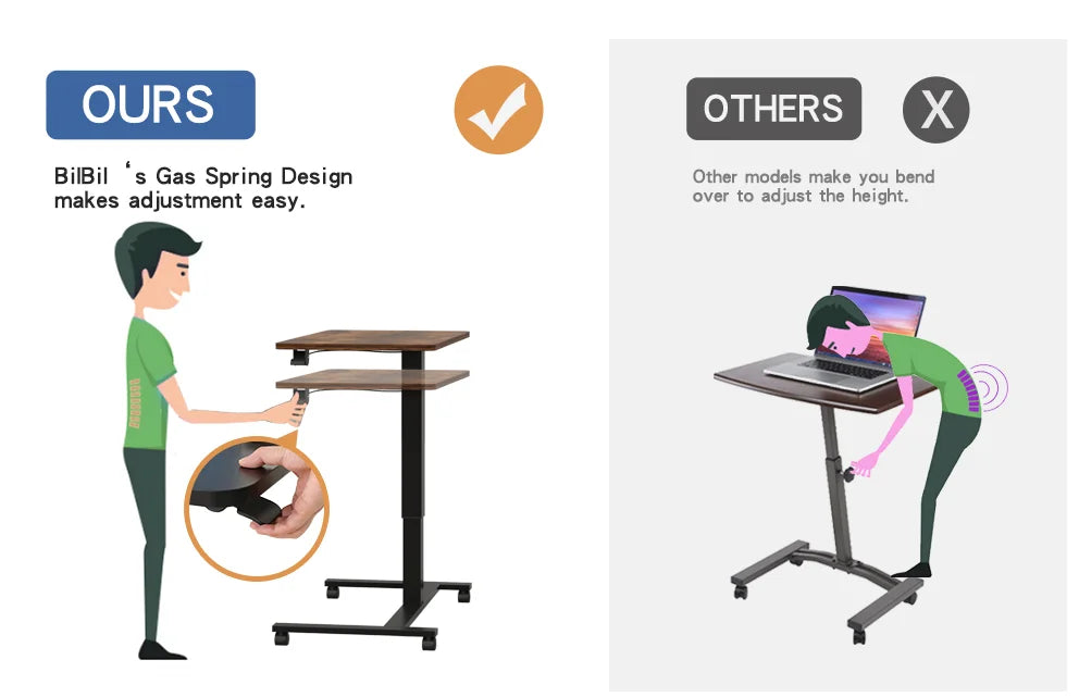 Pneumatic Mobile Laptop Desk | Gas-Lift & Locking Wheels | Escritorio Ajustable