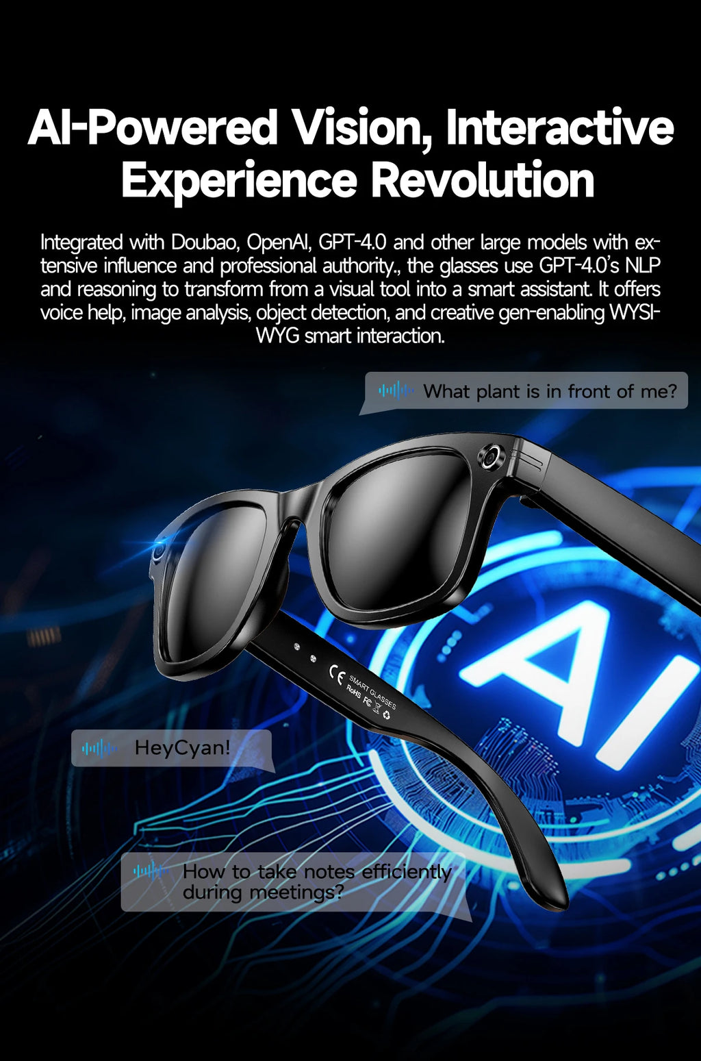 Lentes Inteligentes GUHUAVMI con Cámara IA y ChatGPT | 800W, Doble Lente, Bluetooth 5.3