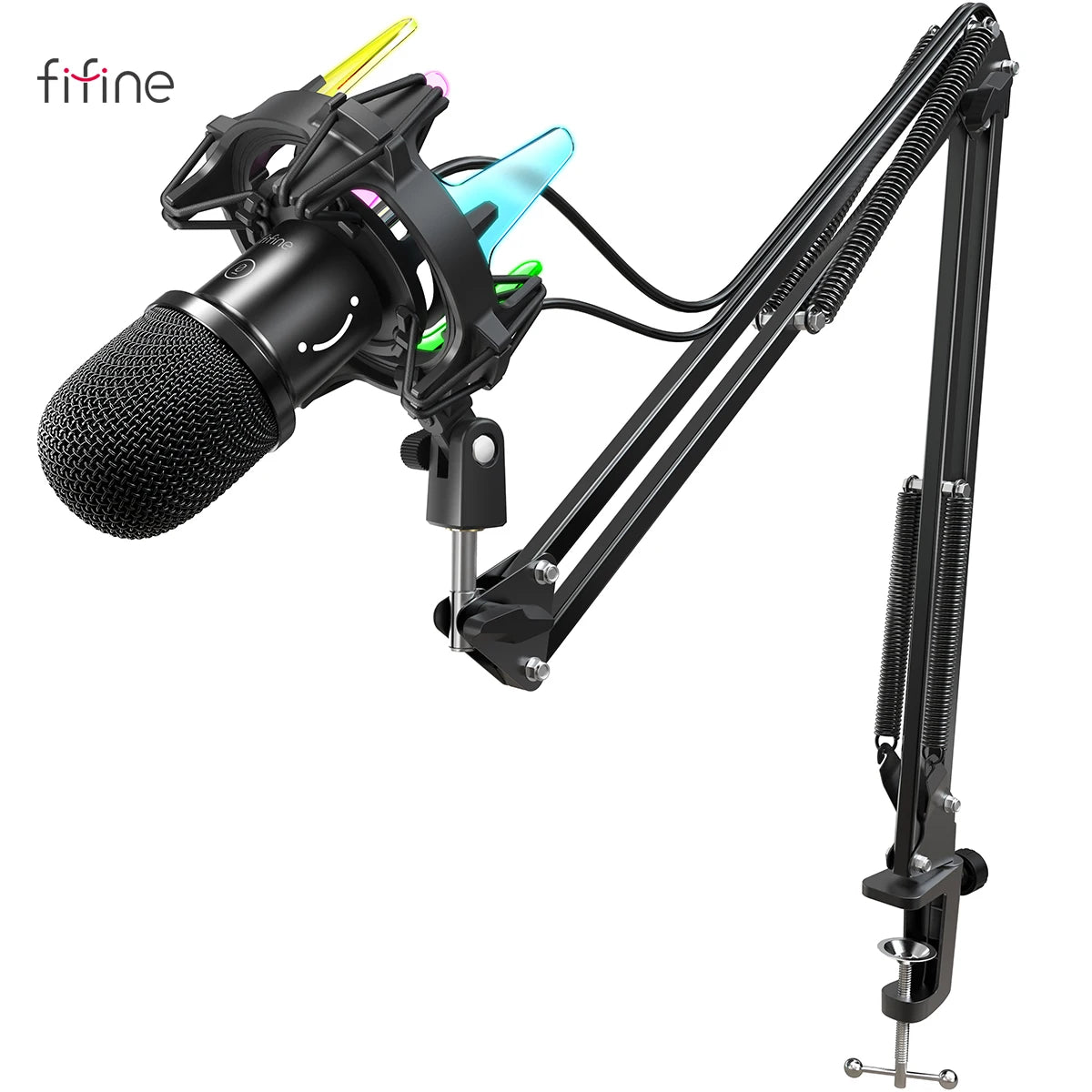 FIFINE K651 USB Dynamic Microphone Kit | Boom Arm | RGB Shock Mount | Cardioid | Streaming & Podcast
