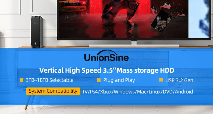 UnionSine HD3510 | Disco Duro Externo 3.5" | 4TB-16TB | USB 3.2 Gen2 | PC Mac PS4 Xbox TV | altson.shop
