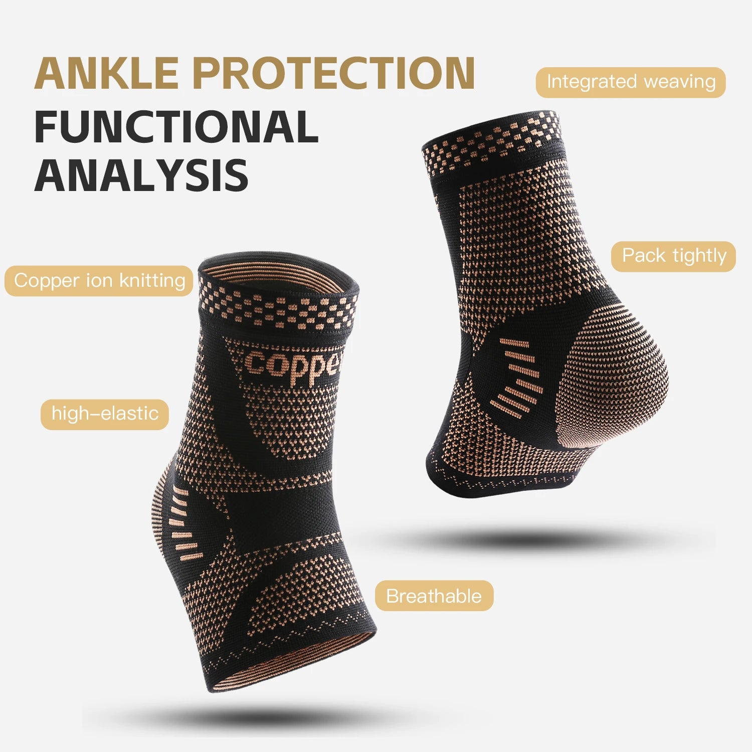 Copper Ankle Compression Sleeve | Elastic Knit Support for Sports & Daily Use