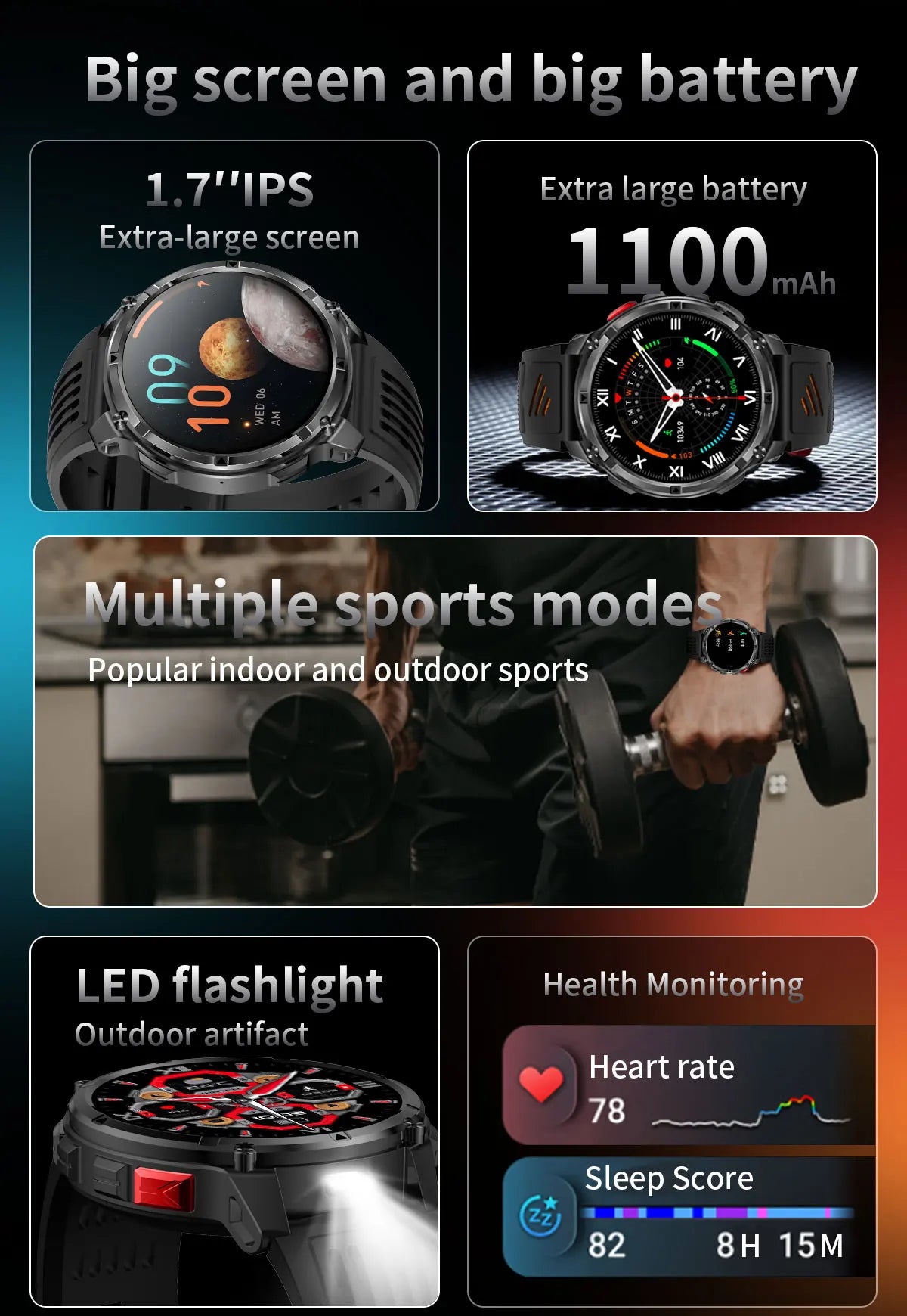 T-REX 3 | Smartwatch Militar 1100mAh | AMOLED 1.7", 10ATM, GPS, 170+ Modos, Linterna LED