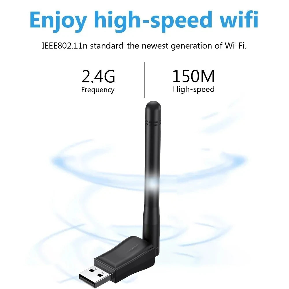 Mini USB WiFi Adapter 150Mbps – 2.4GHz Wireless Network Card with Antenna | PC & Laptop