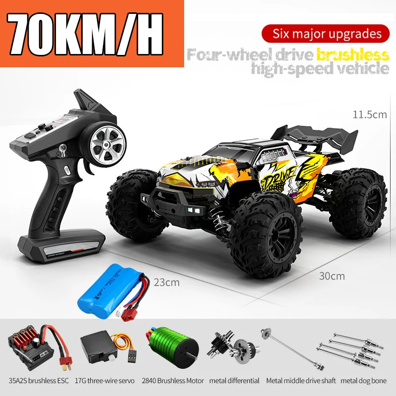 RC Monster Truck 4WD Brushless — 75km/h Off-Road 1/16 Scale | LED Headlights & Metal Parts