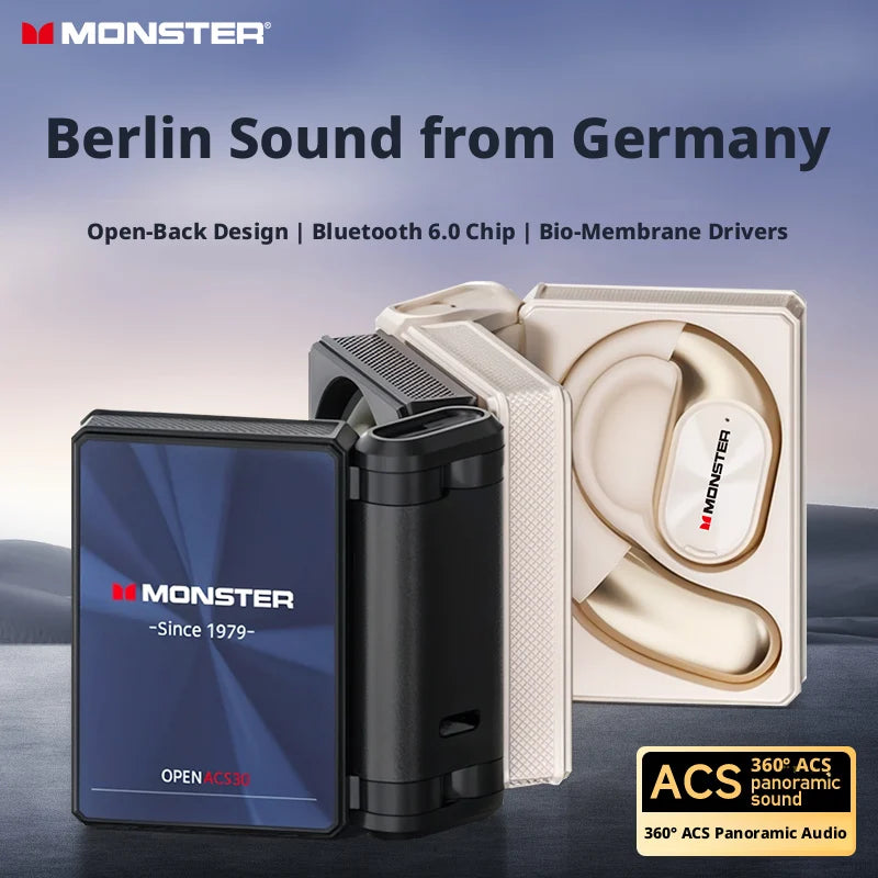 Monster AC530 - Auriculares Open Ear Bluetooth | OWS Ear Hook | Running y Fitness