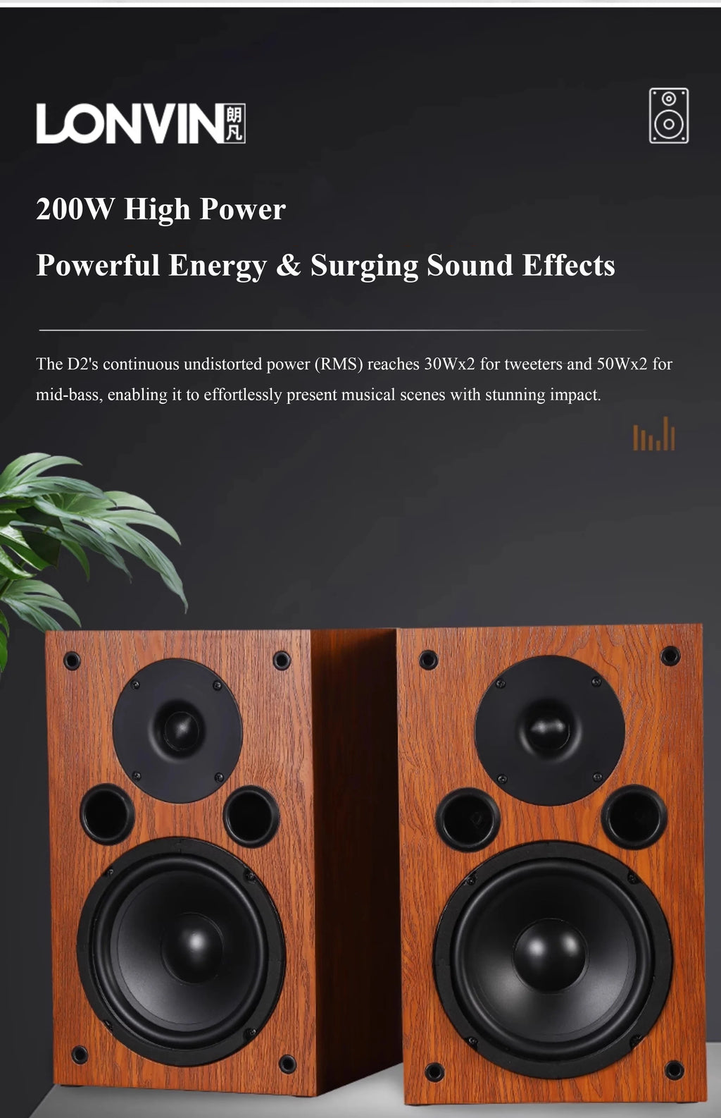 LONVIN D2/D3 | Bocinas Pasivas HIFI 6.5" | 2 Vías, Silk Dome Tweeter, Madera MDF
