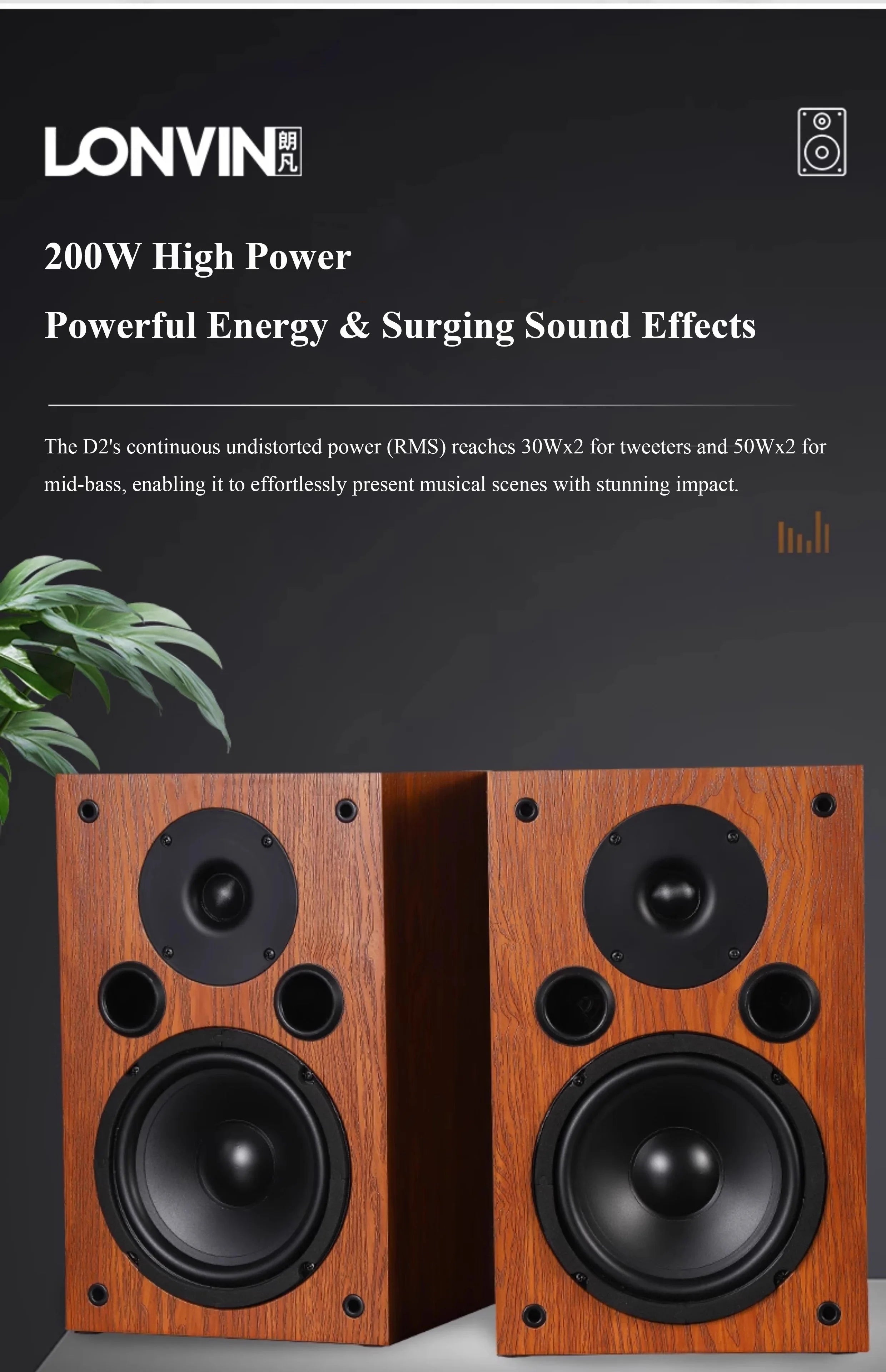 LONVIN D2/D3 | Bocinas Pasivas HIFI 6.5" | 2 Vías, Silk Dome Tweeter, Madera MDF