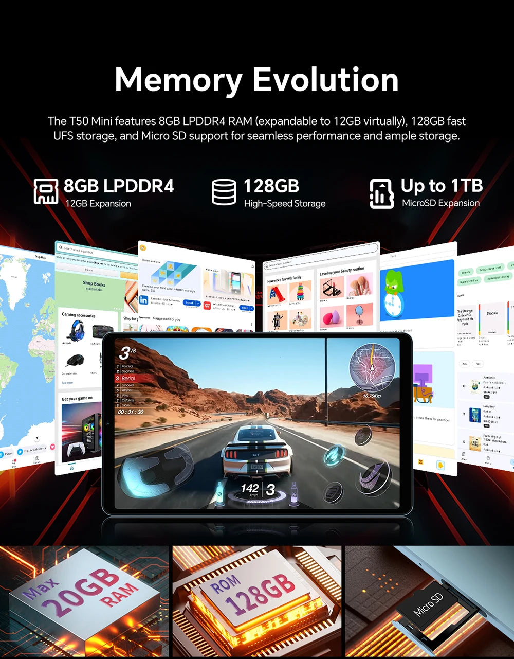 Tablet Teclast T50 Mini 8.7" | Android 15 | 20GB RAM + 128GB | 4G LTE | 120Hz | G99 Octa-Core | GPS | Con Funda