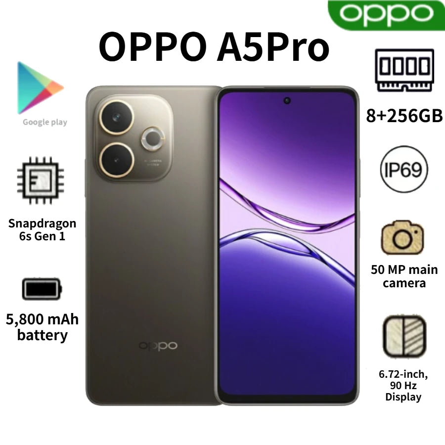 OPPO A5 Pro 2026 | 5G | 8GB+256GB | 6.67" 90Hz | 50MP Dual Camera | 5800mAh 45W | NFC | IP68 | Dual SIM | Global Version