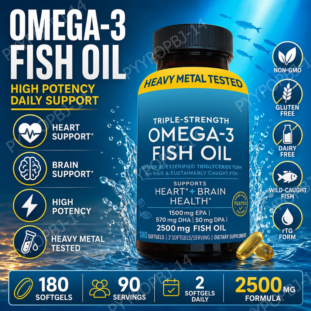 Omega-3 Fish Oil 2500mg | EPA DHA DPA RTG | 180 Cápsulas | Non-GMO, Sin Gluten