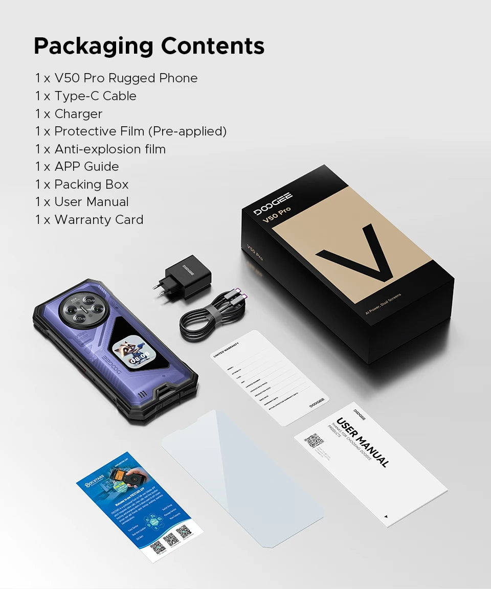 DOOGEE V50 Pro | Rugged Phone 5G | Dimensity 8300 | 200MP | 11000mAh | 1TB | Android 16 | NFC | IP68/IP69K