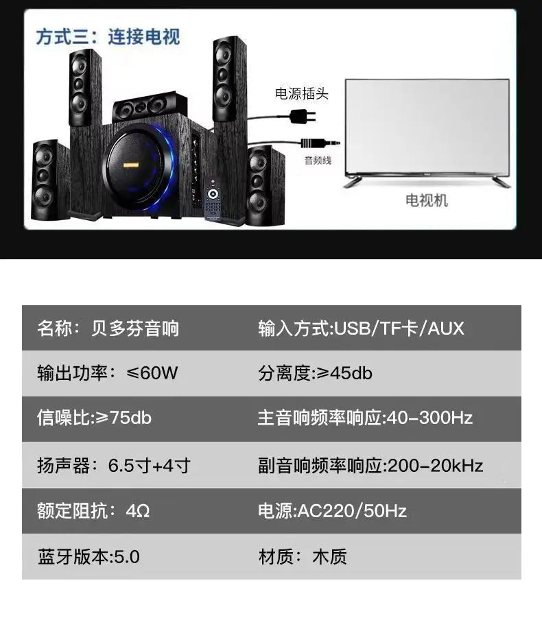 YTYIN N59 5.1 Home Theater System | 80W Subwoofer | Cine