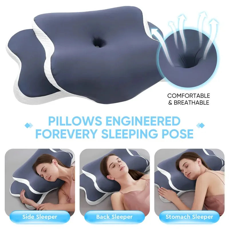 Contoured Memory Foam Neck Pillow | Side & Back Sleep | Almohada Cervical