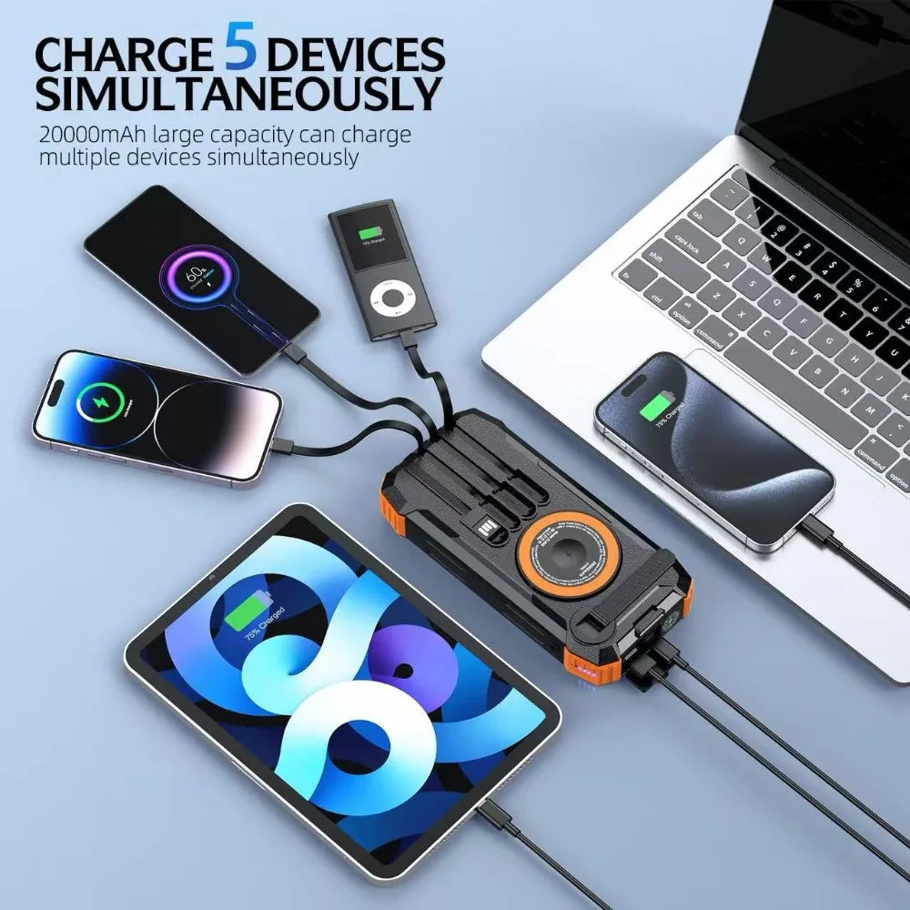 50000mAh Solar Hand-Crank Power Bank | Wireless