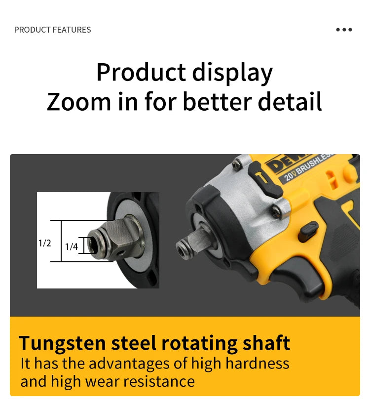 DEWALT-Compatible DCF921 | 20V Brushless Impact Wrench | LED Light