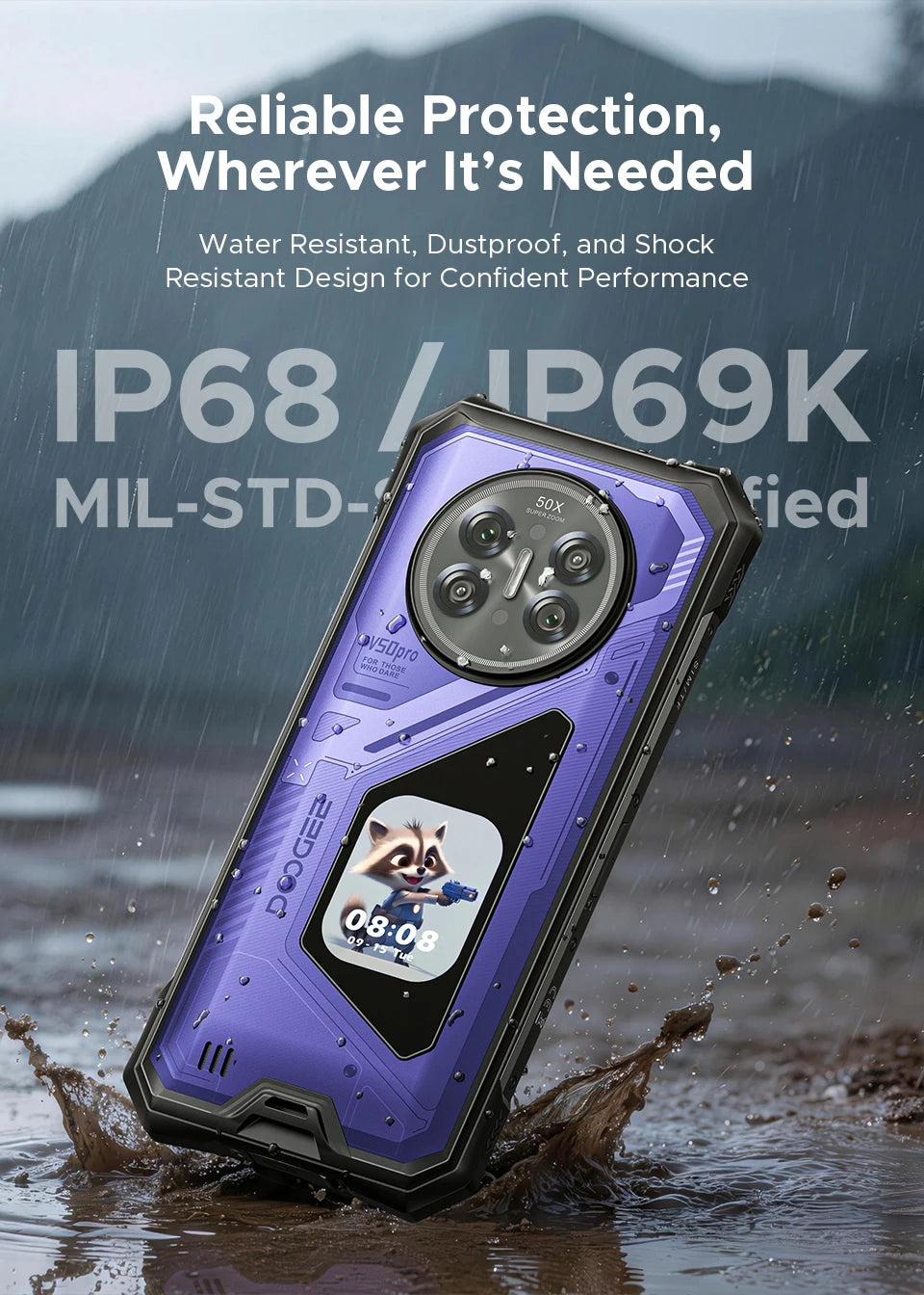 DOOGEE V50 Pro | Rugged Phone 5G | Dimensity 8300 | 200MP | 11000mAh | 1TB | Android 16 | NFC | IP68/IP69K