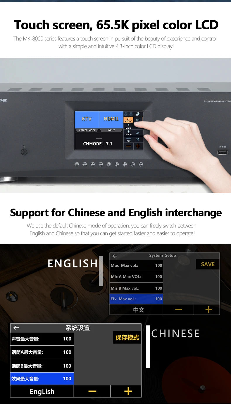PAHOPE MK-8000 7.1 Home Theater AV Receiver | 8K 3D | DTS Digital HD | Karaoke | 110V & 220V
