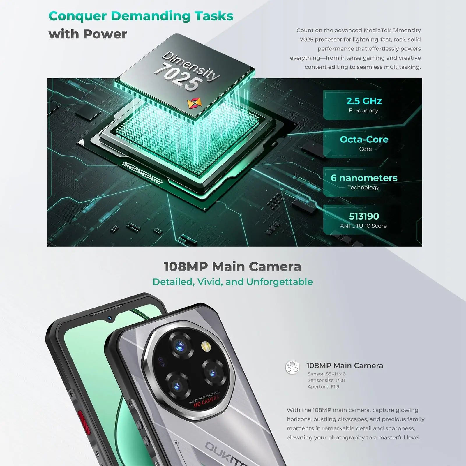 OUKITEL WP62 | Rugged Smartphone 5G 108MP 11000mAh 33W | Android 15 NFC IP68