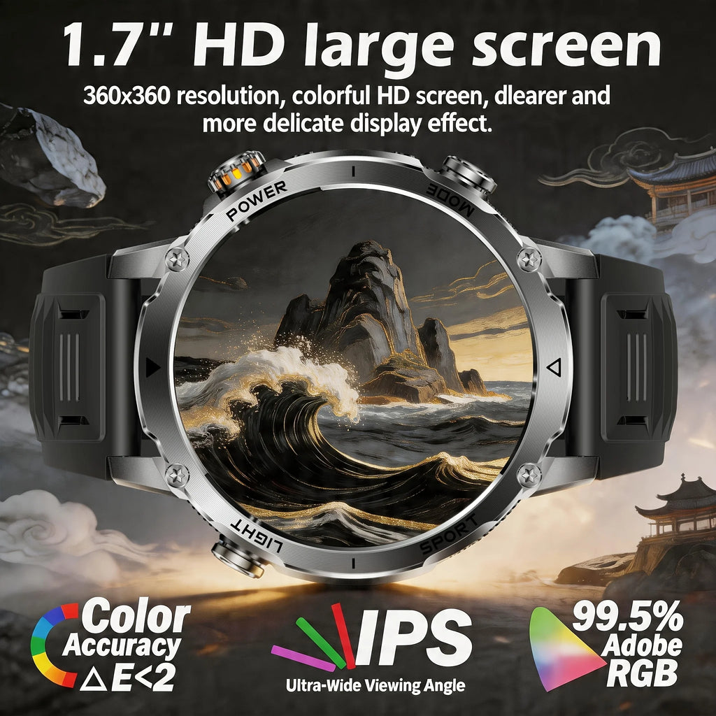 Flttoltn AK106 | Smartwatch Militar 1400mAh | AMOLED 1.7", IP69K, Linterna LED, 100+ Deportes