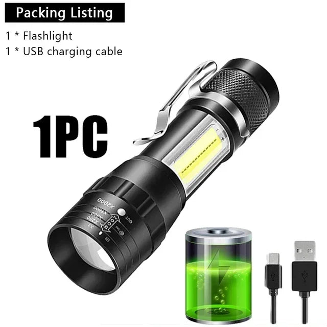 Rechargeable LED Flashlight | Adjustable Zoom | Linterna para Camping