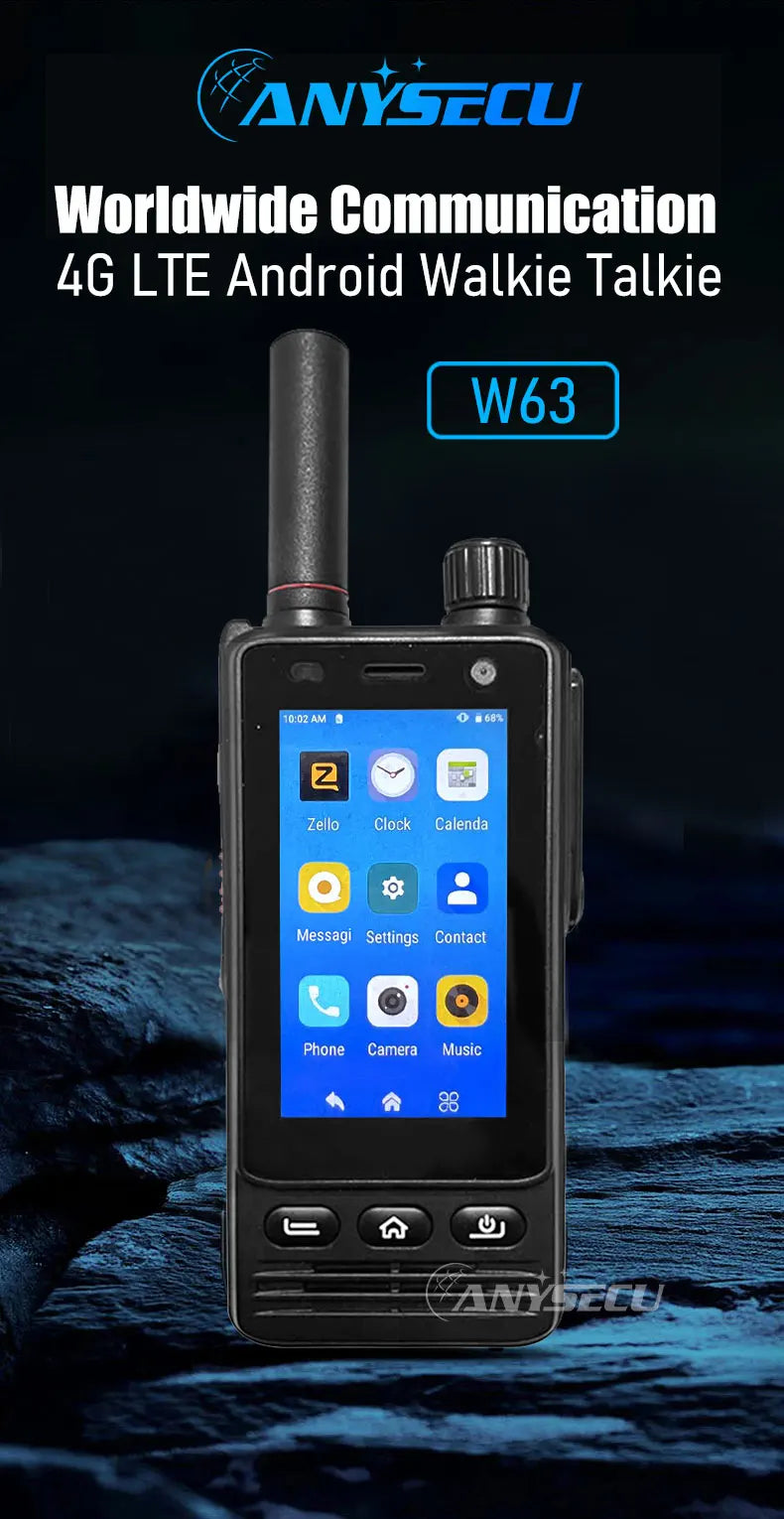 ANYSECU W63 | Walkie Talkie 4G PTT IP68 NFC GPS | Zello RealPTT Android