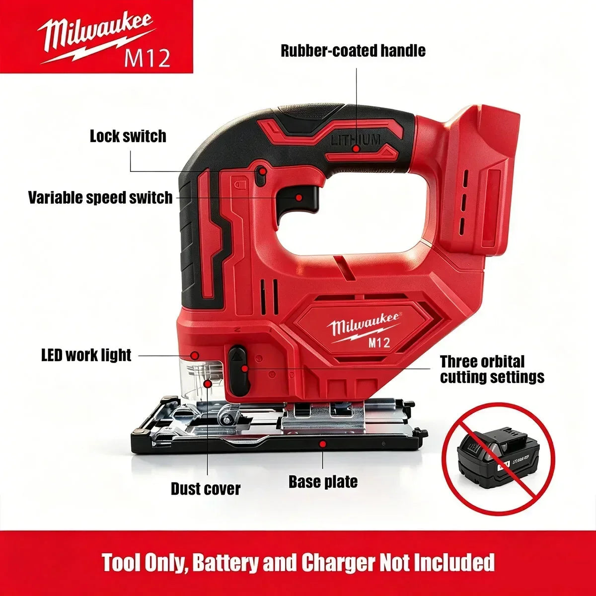 Milwaukee-Compatible Curve Saw | Brushless Orbital Jigsaw with LED