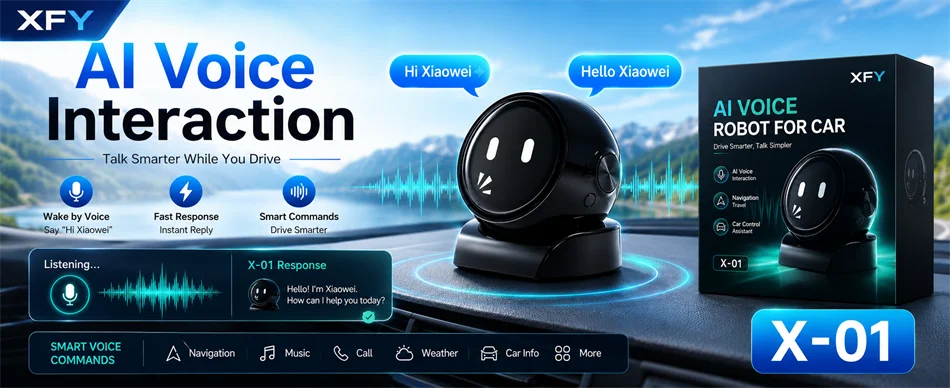 XFY X-01 AI Voice Robot for Car — Smart Assistant | Hands-Free Navigation, Music & Calls
