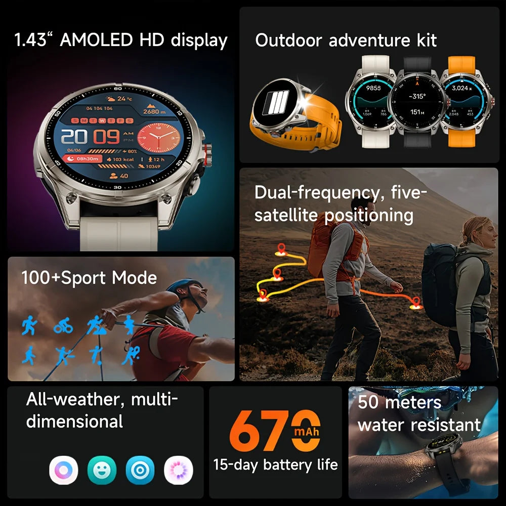 Smartwatch DAORKOW FT66 2026 | AMOLED 1.43" 466×466 | GPS | IP69 | Bluetooth 5.3 | 100+ Sport Modes | Android & iOS | Reloj Inteligente DAORKOW FT66 | AMOLED 1.43" | GPS | IP69 | Bluetooth 5.3 | 100+ Deportes