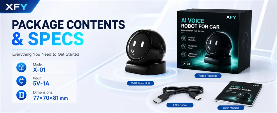 XFY X-01 AI Voice Robot for Car — Smart Assistant | Hands-Free Navigation, Music & Calls