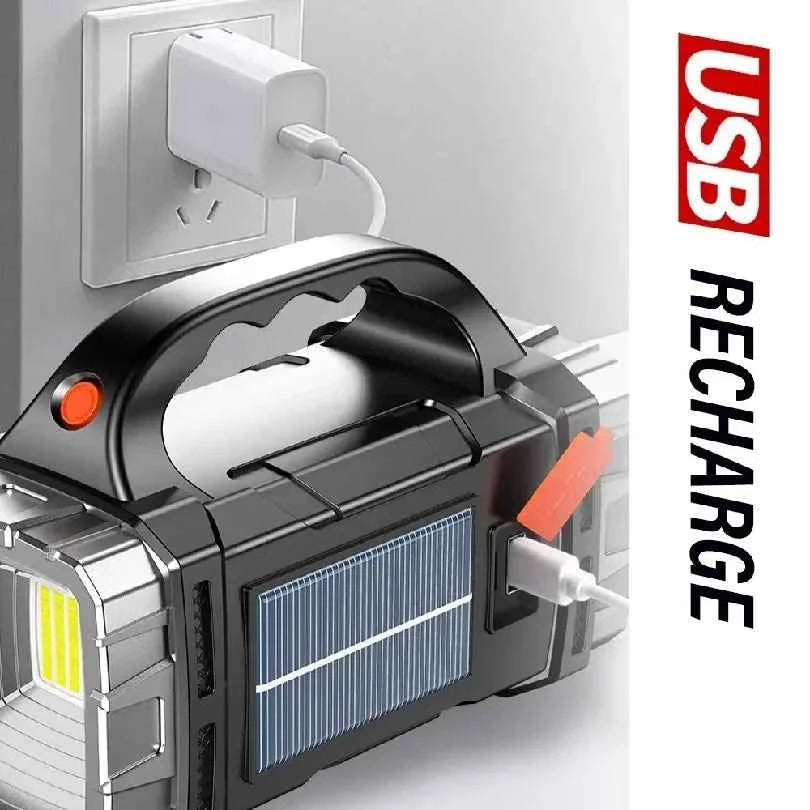Linterna LED Recargable USB y Solar | Alta Potencia para Camping y Exteriores
